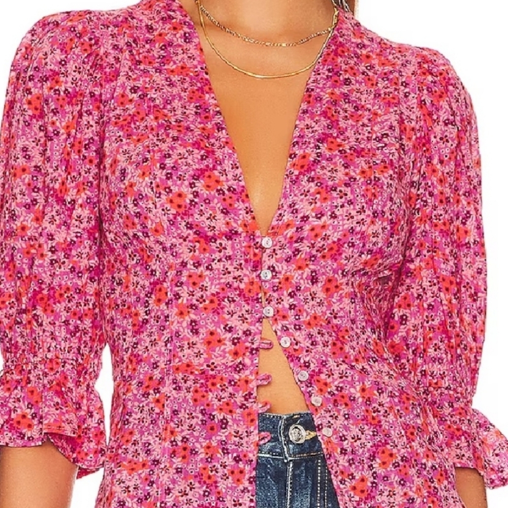 Free People Found You Floral Pink Women's Top Size Small